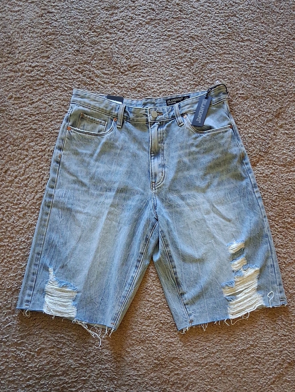 Blank NYC Leonard Loose Bermuda Shorts Light Wash Distressed